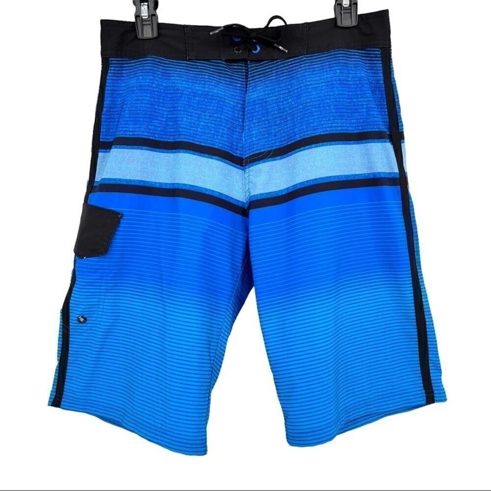 OP Ocean Pacific Blue Stripe OPFlex 4 Way Stretch Board Short Swim Trunk Size 30